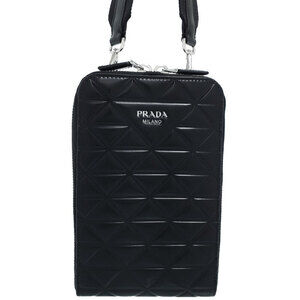 PRADA Quilted Brushed Leather Smartphone Case Shoulder Bag Black